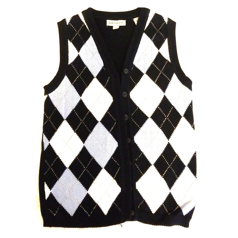 Ann Taylor XS Argyle Button Down Vest